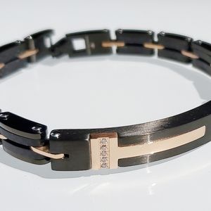 Mens black and rose gold tone bracelet